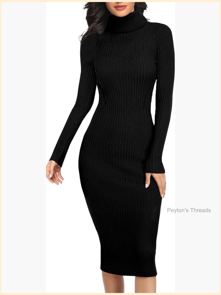 Long Sleeve Slim Fit Ribbed Knitted Sweater Dress